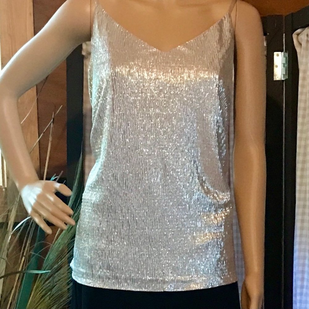 🎄ANN TAYLOR LOFT Silver Shimmer Cami Sz.Medium~NWT!